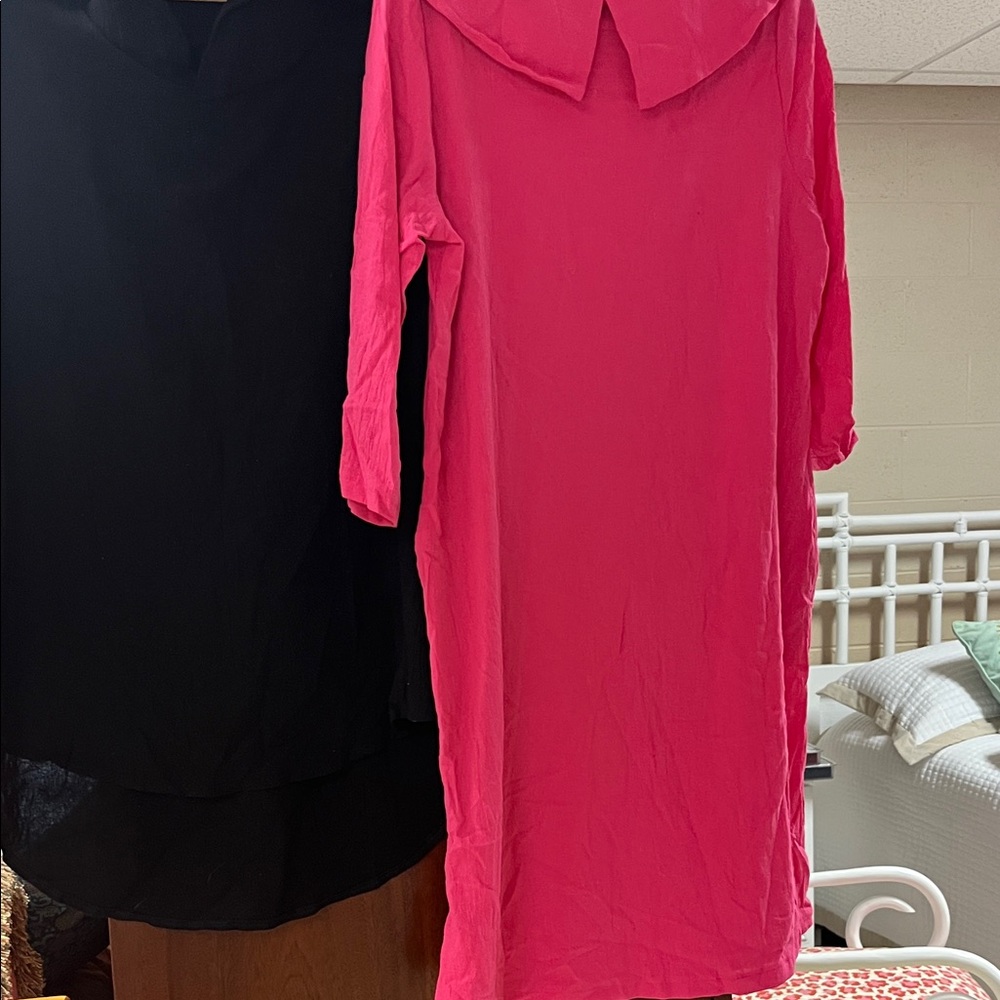 Pink linen midi Dress with split Peter Pan collar